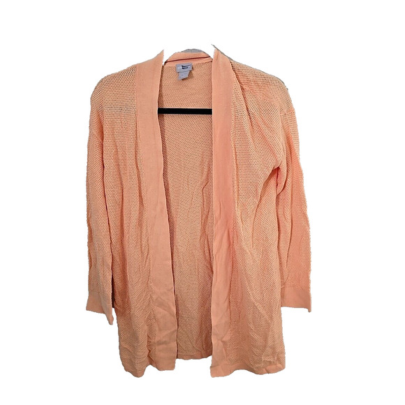 Chico's Orange Linen Blend Open Front Textured Knit Cardigan Sweater Woman 0 SM - Picture 1 of 5